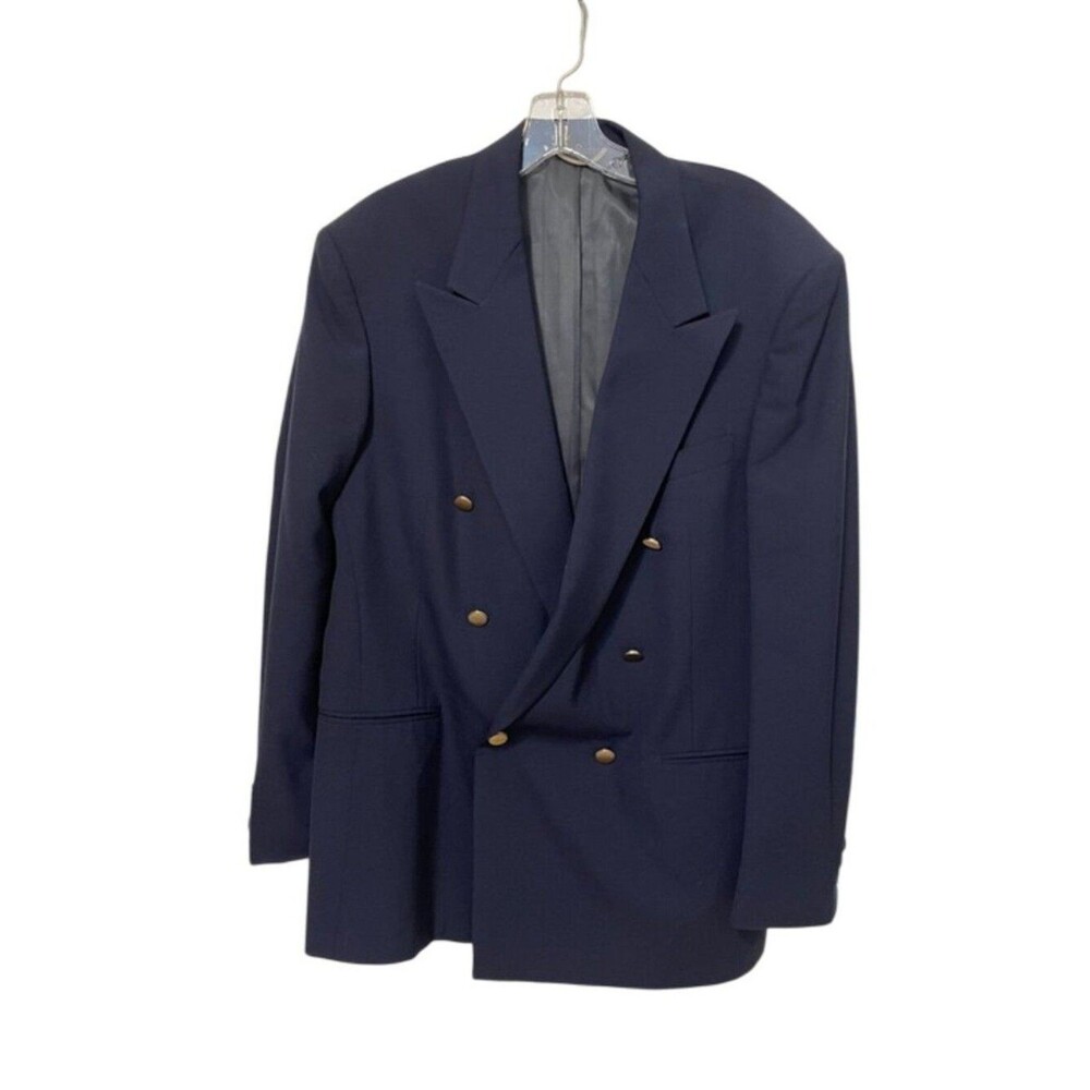 Henry Grethel Vintage 42R Double Breasted Blazer Blue USA Union Made Gold Button